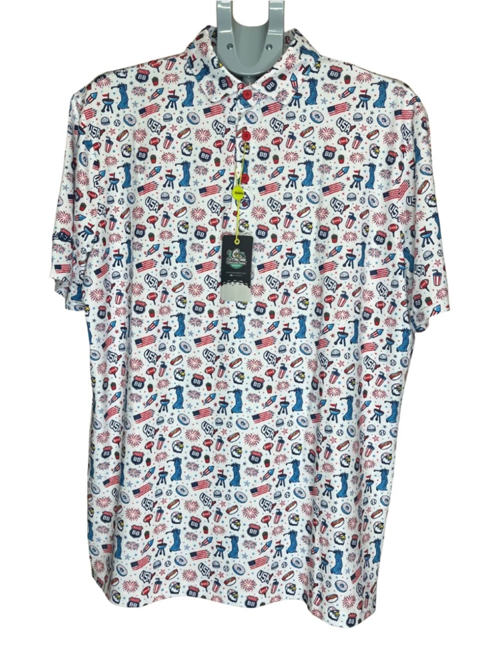 NWT BirdieBoss USA Golf Polo Men XL White Patriotic 4th July Stretch